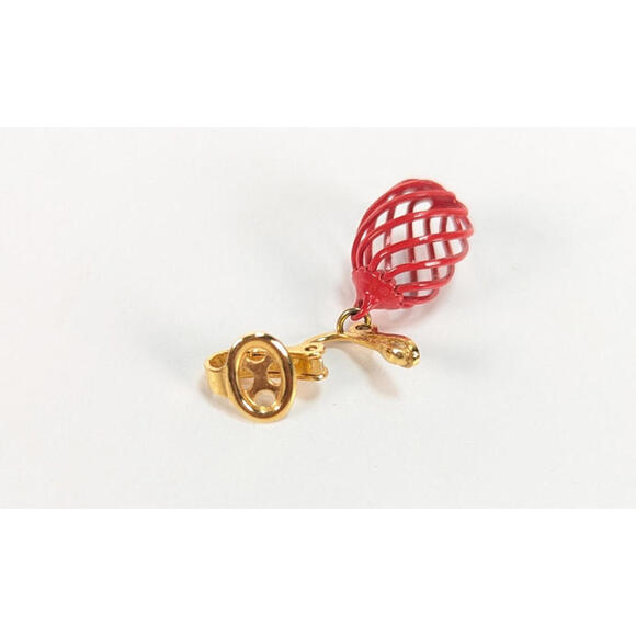 Vintage CROWN TRIFARI  Earrings Red enamel CAGE - dangle drop clip on Retro - Picture 4 of 6
